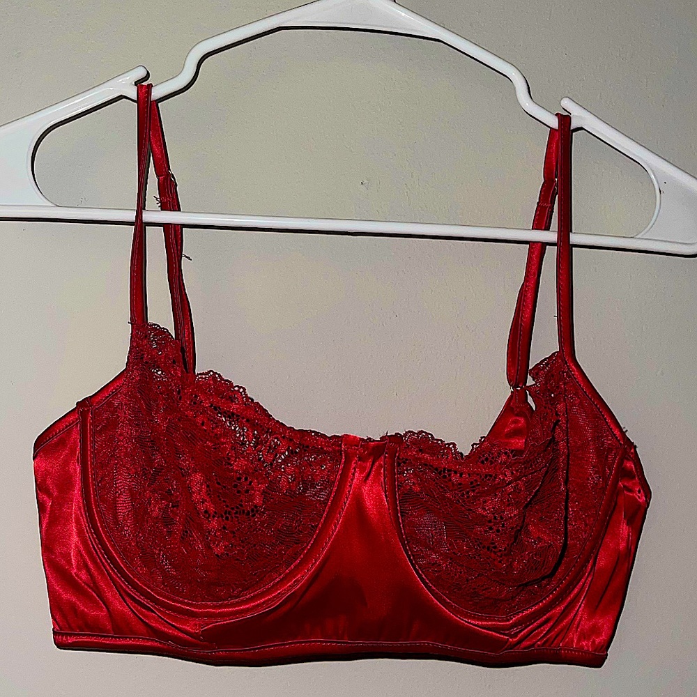 Faux Silk/Lace Red Bralette